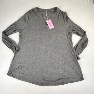 Findsweet Womens Gray Heathered Long Sleeve Split‎ V-Neck Tunic Top 2XL NEW